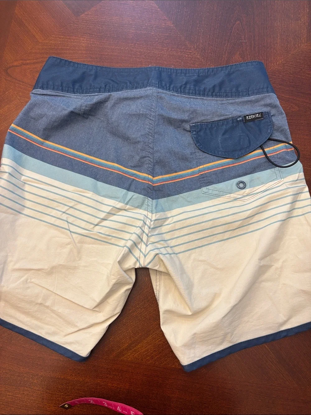 Men's Blue and Cream Striped Swim Trunks